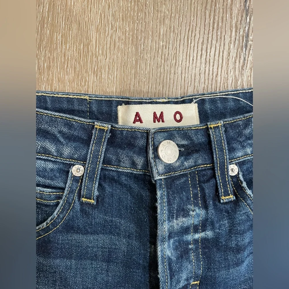 AMO Babe True Blue Frayed Hem Jean Shorts Size 25